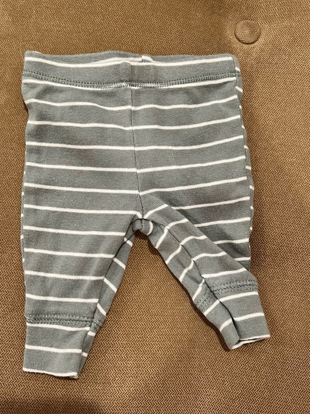 Carter's Grayish Green & White Striped Baby Leggings